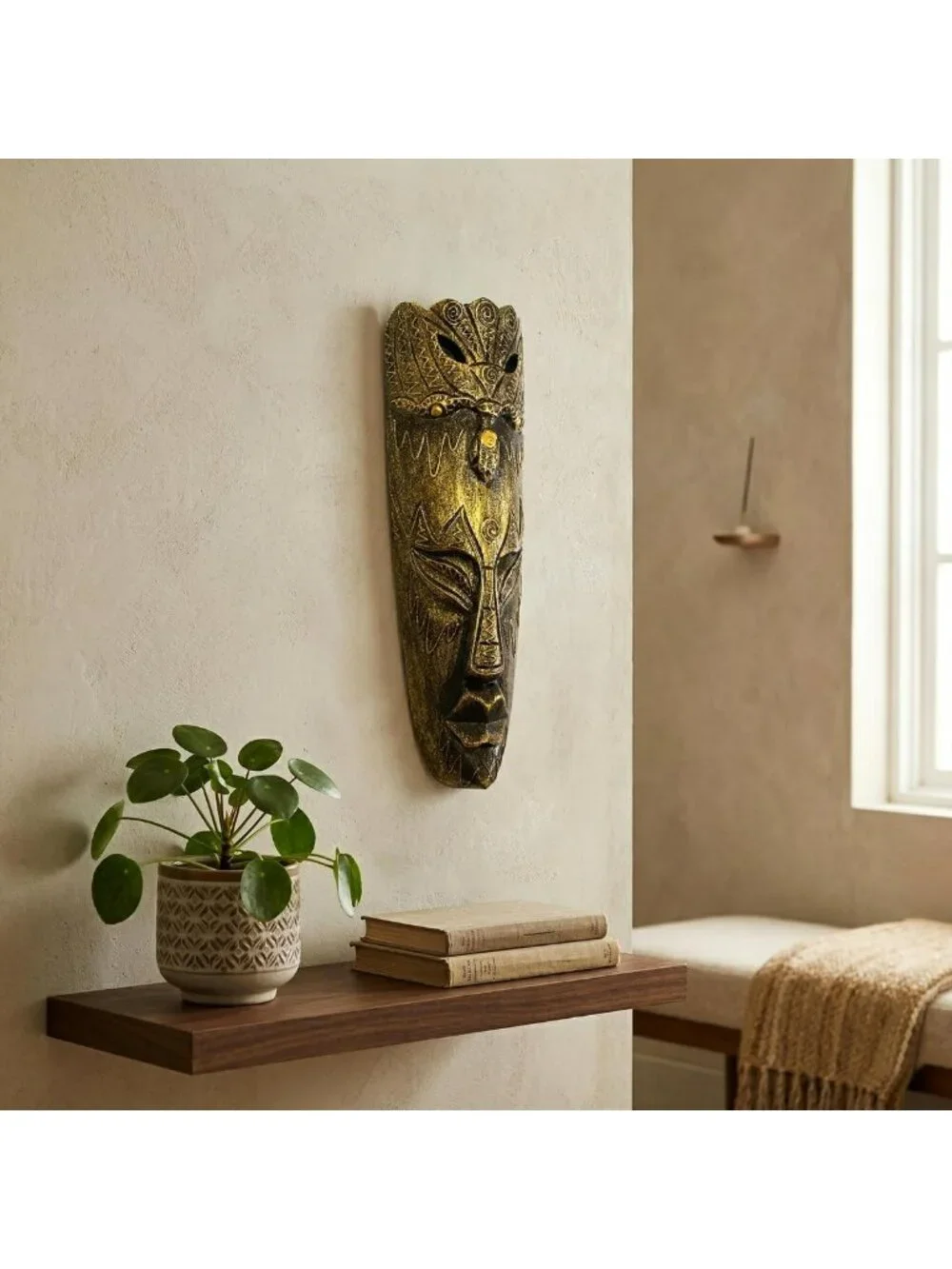 Handmade Wooden Peacock Wall Mask Sculpture, 20